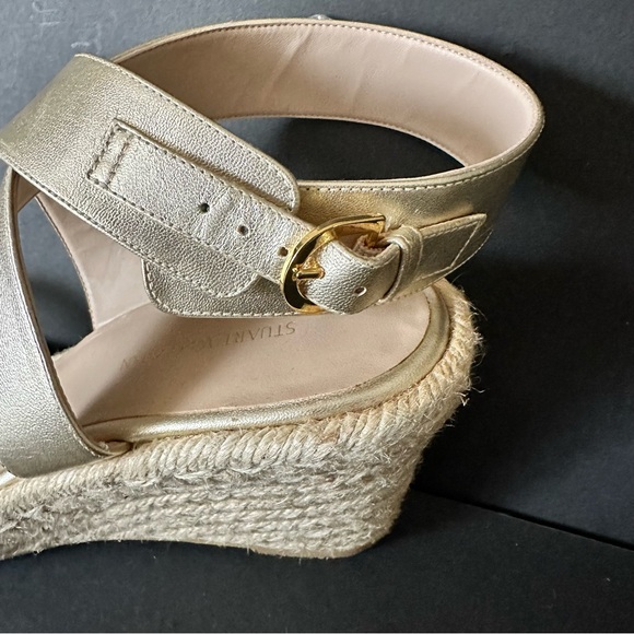 Stuart Weitzman Gold Metallic Lexia Espadrille Wedge Sandals Size 9 Like New - Picture 4 of 8